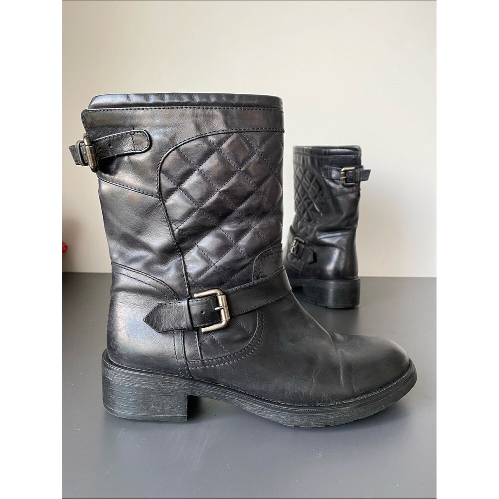 Aquatalia by Marvin K Sweetie Black Quilted Leather Moto Boots 8.5